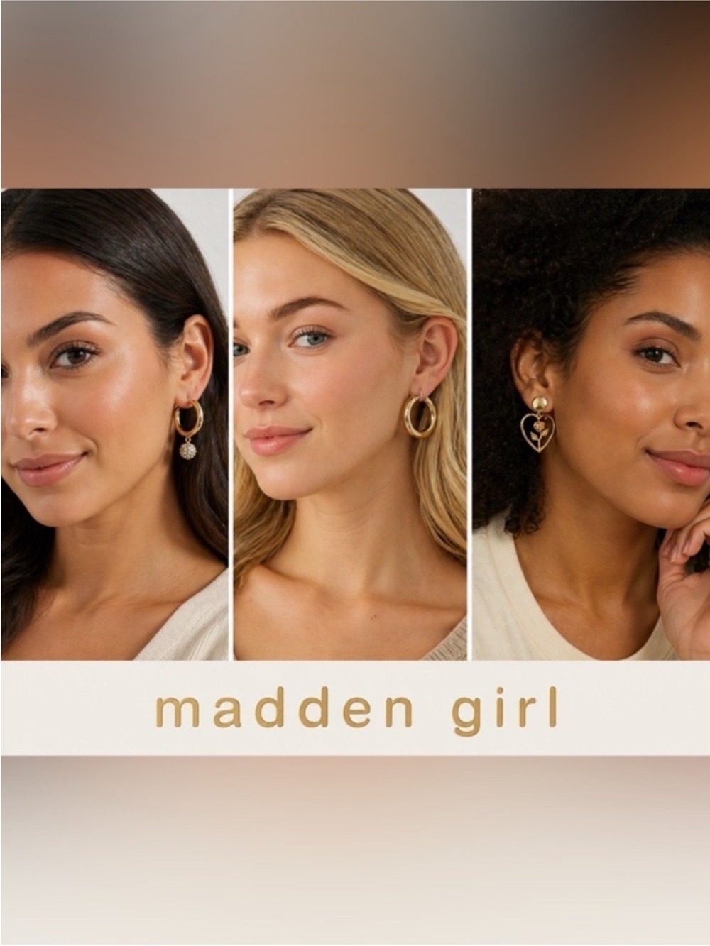 Madden Girl 3-Pair Gold Tone Earring Gift Set NWT Hoops Heart Drop